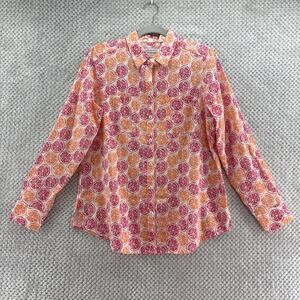 Foxcroft Wrinkle Free Linen Button Front Shirt Women 6 Relaxed Orange Pink Lemon